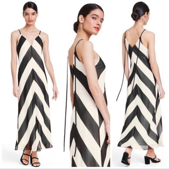 NWT CHRISTOPHER JOHN ROGERS Black White Stripe Chevron Midi Dress, Size 10 - Picture 3 of 10